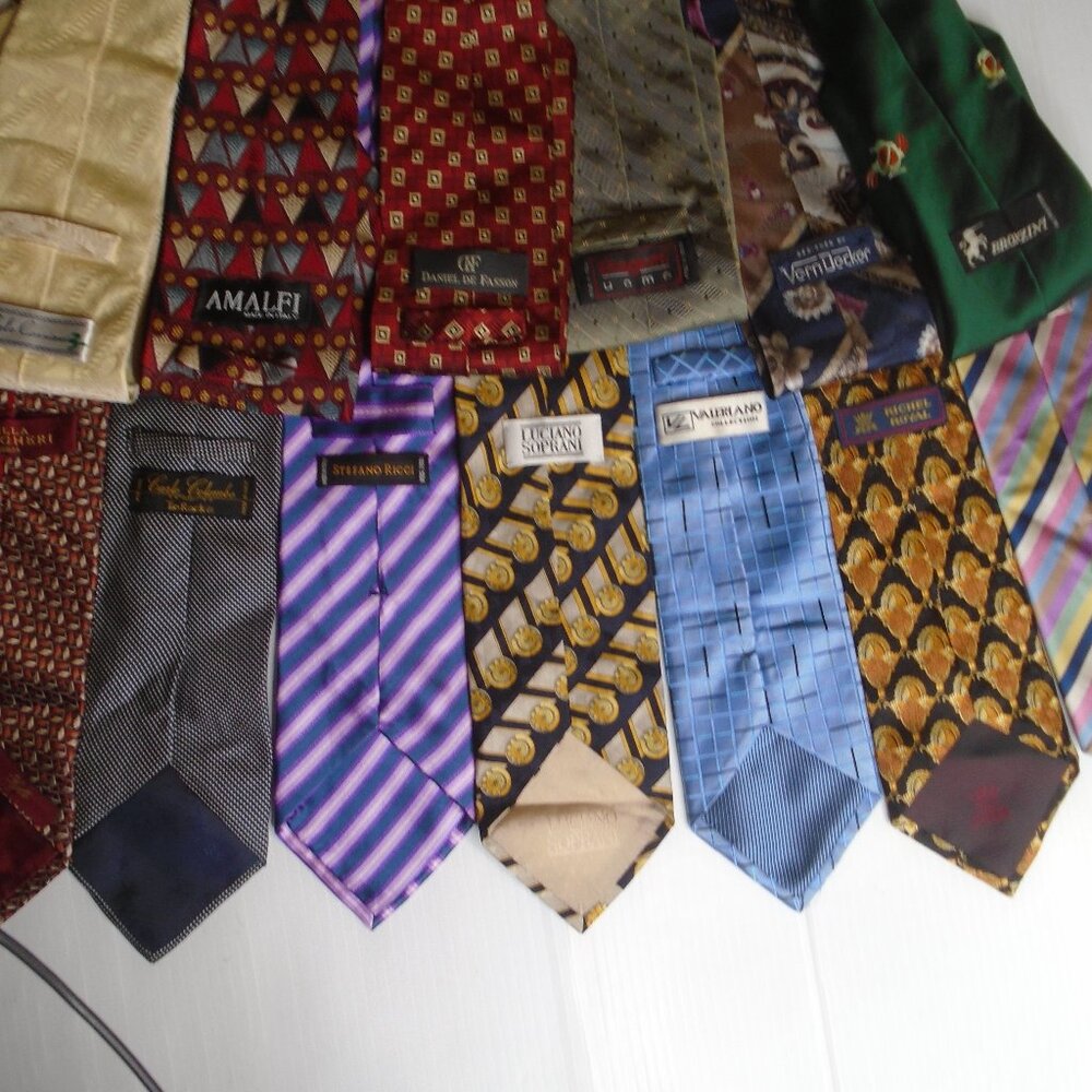 Lot of Fifty (50) Silk Ties Various Brands Colors and Patterns (Not as Pictured)